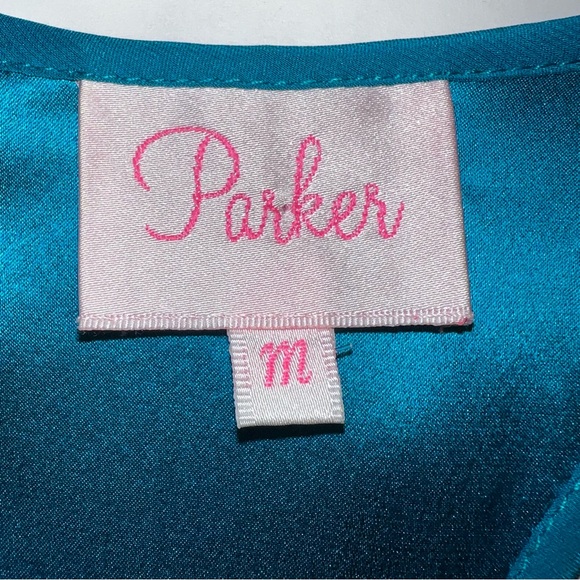 Parker Women’s Blue 100% Silk Asymmetrical Seam Racerback Tank Top Sz M - Picture 3 of 14